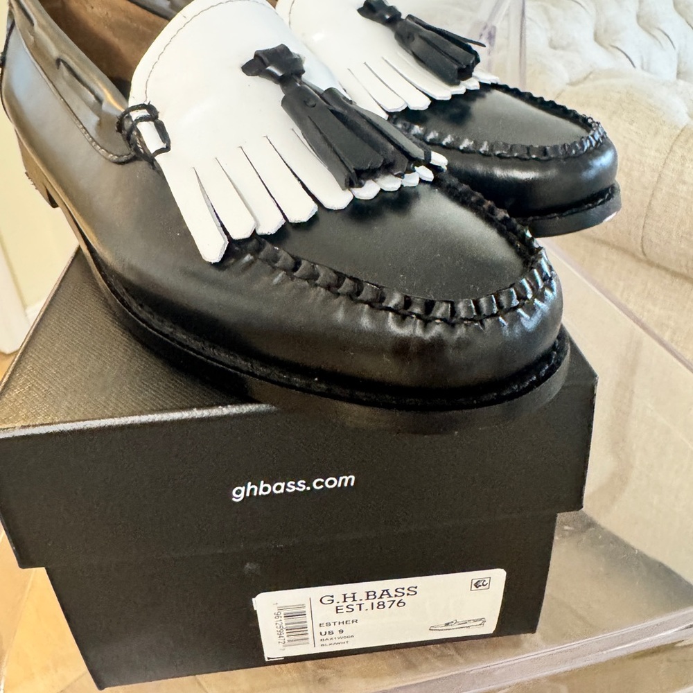 G.H. Bass & Co. Black and White Fringe Loafers